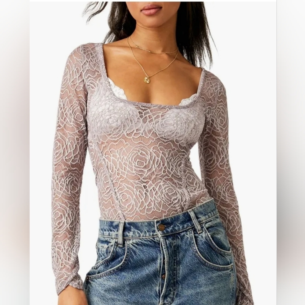 Free People In My Head Sheer Lace Bodysuit